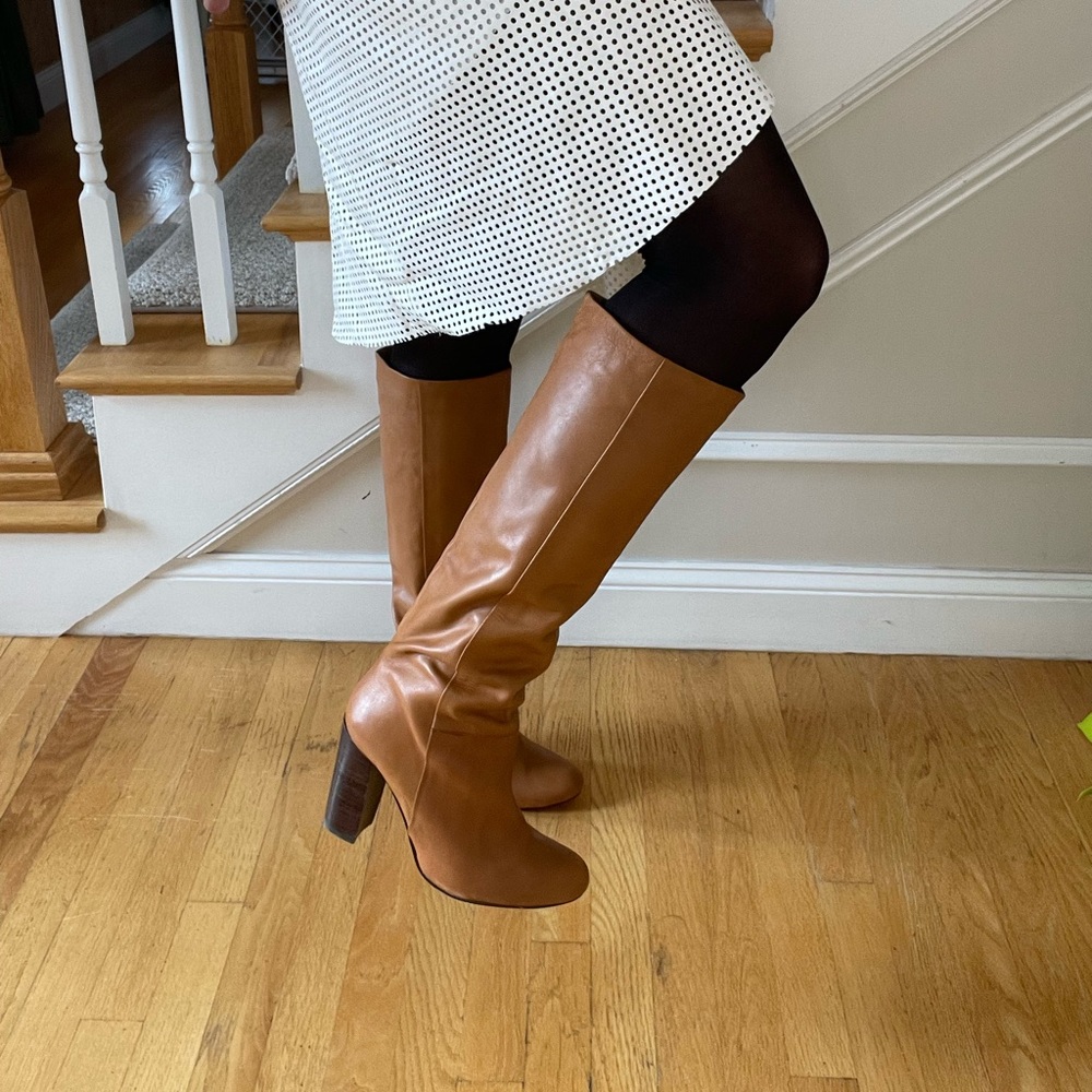 High Camel Slip on Boho Heeled Boots